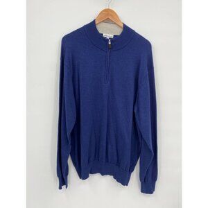 Peter Millar Quarter Zip Long Sleeve Silk Cashmere Sweater Blue XL